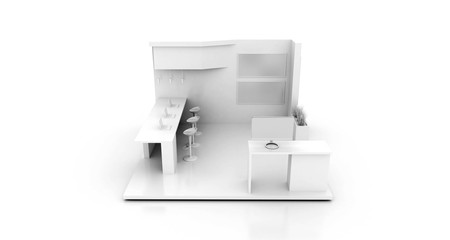 Corporate booth, isolated on white, with copy space. Original 3d rendering