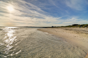 PALMA DE MALLORCA, SPAIN - MAY 3 2020 : Beach of Ses Covetes  at  - Mallorca during Corona Lock down  on May 3, 2020 in Palma de Mallorca, .