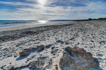 PALMA DE MALLORCA, SPAIN - MAY 3 2020 : Beach of Ses Covetes  at  - Mallorca during Corona Lock down  on May 3, 2020 in Palma de Mallorca, .