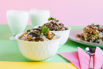 Traditional Islamic Sacrifice Feast food is braised meat and rice 