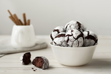 Chocolate cookies in a white plate.
