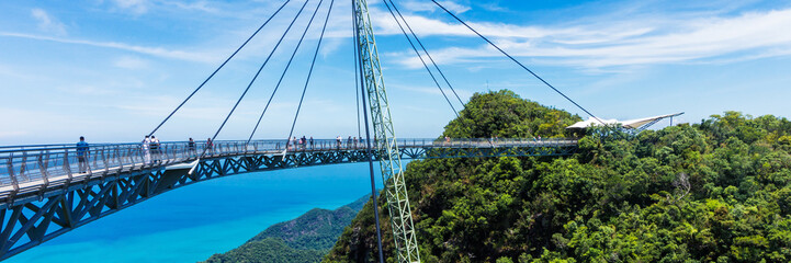 Modern construction - Sky bridge on Langkawi island. Adventure holiday. Tourist attraction of Malaysia