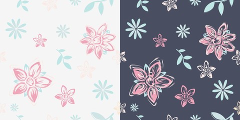 Wallpaper seamless vintage bright floral pattern pattern on a dark and white background