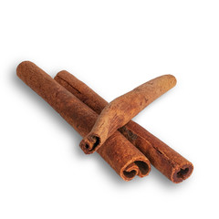 three cinnamon sticks isolated on white