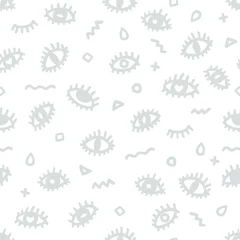 Tragetasche Nahtloses Muster im Stil psychedelischer Augen. Nahtloses Muster des offenen Auges auf weißem Hintergrund. Die Vorlage für den Bezugsstoff, Bücher. Modernes Design für den Stoff. © kizuneko