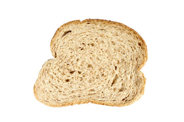 One slice of bread isolated on white background.