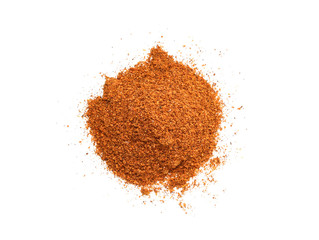 Red pepper powder isolated on white background. Dry and grinded