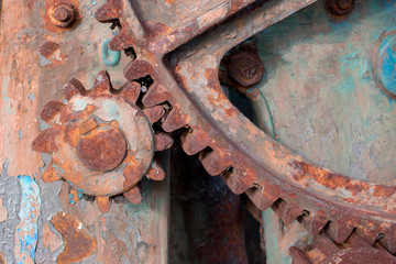 close-up view of old rusty gears