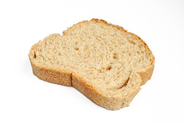 One slice of bread isolated on white background.