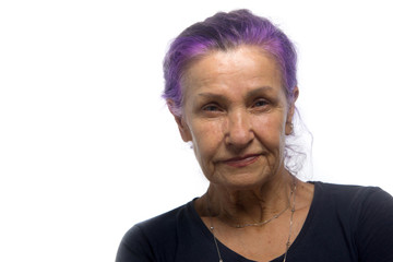 retired woman portrait dyed hair - 353503250