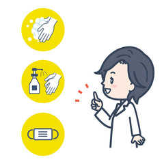 感染症予防について説明する女性医師　イラスト