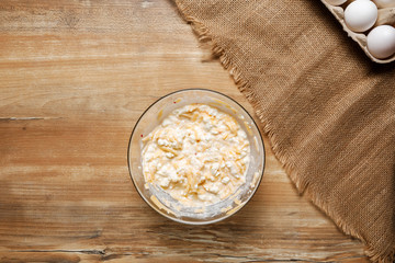 mix all the ingredients with a fork.Step by step recipe of lazy khachapuri pie. step five