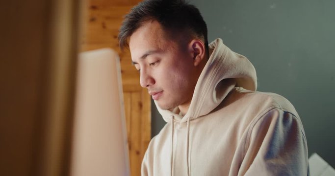 quarantine due coronavirus pandemic. stay at home. business man working from home, wear a protective mask. Work from home, remote work, learning due to the epidemic COVID-19.