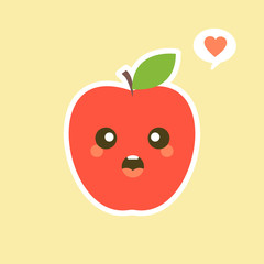 kawaii smiling apple emoticon cartoon illustration