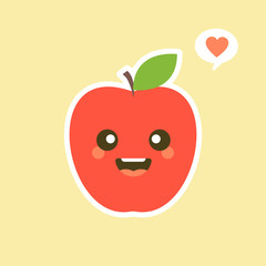 Apple character with funny face. Happy cute cartoon apple emoji. Healthy vegetarian food character vector illustration