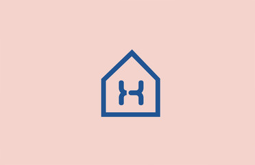 blue pink X alphabet letter logo icon for company and business with house design
