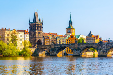 Fototapeta na wymiar Charles bridge and Vltava river in Prague, Czech Republic