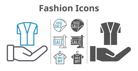 fashion icons icon set included sale, shirt, jacket icons