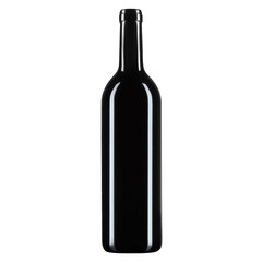 Empty glass bottle for wine or champagne, on a white isolated background. Square frame