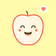 cute and kawaii slice apple cartoon character flat design vector illustration 