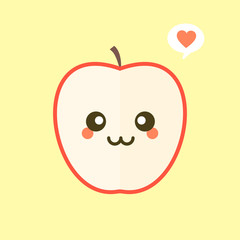 cute and kawaii slice apple cartoon character flat design vector illustration 