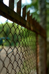rusty metal fence with blur background