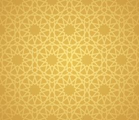 Symmetrical abstract vector background in arabian style made of gold geometric line.