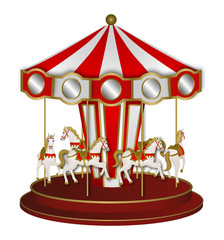 White and red carousel with white horses © Angelica