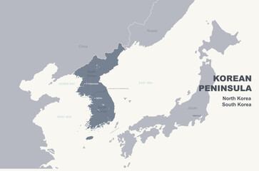korea map. south and north korea. korean peninsula vector map.