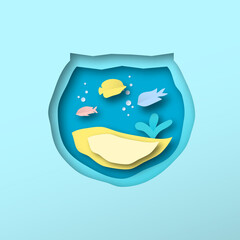 Papercut tropical fish pet fishbowl isolated