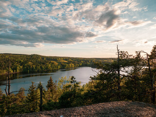 Fototapeta na wymiar View from the cliff over the lake during sunset