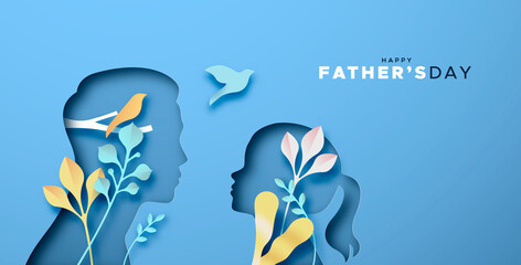 Happy father's day papercut card of dad with girl