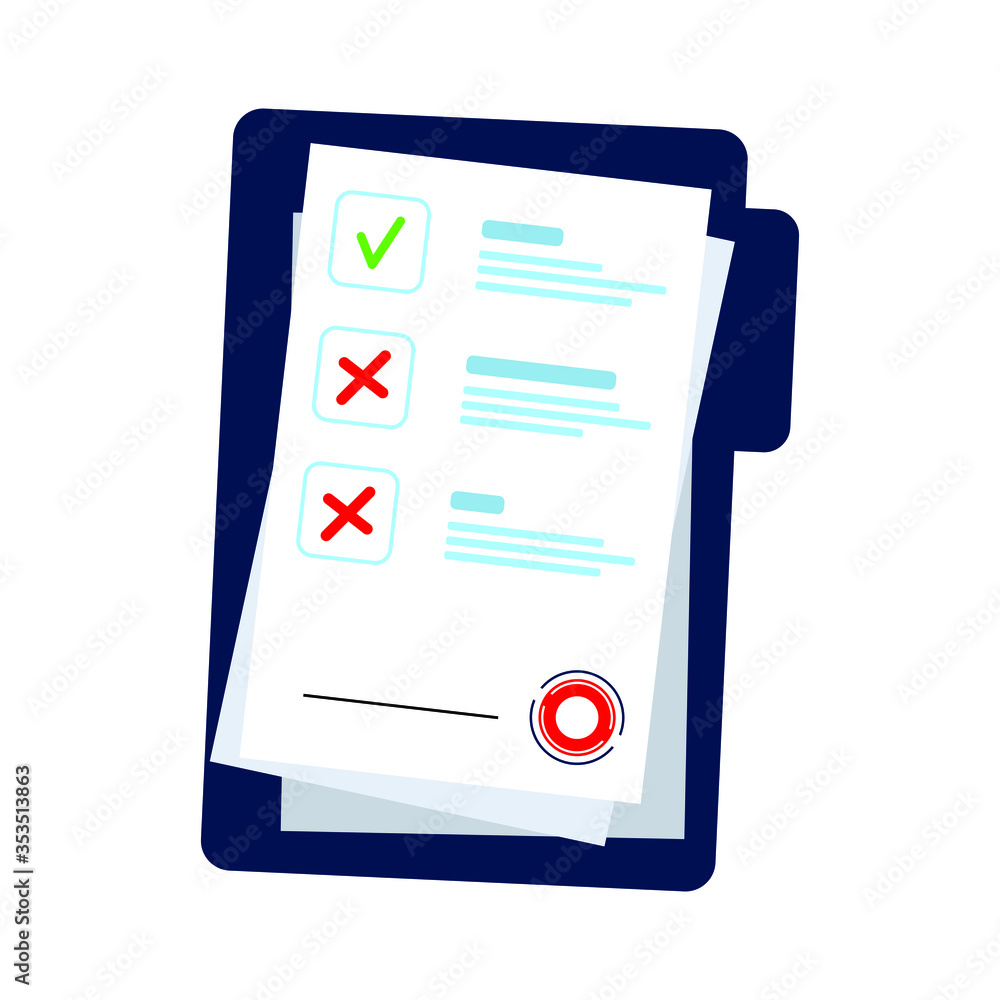 Poster vector illustration of contract documents folder with stamp and text with signature