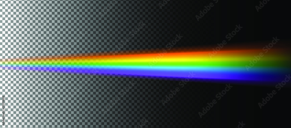 Poster rainbow beam on transparent background. vector realistic illustration of ray in spectum colors.