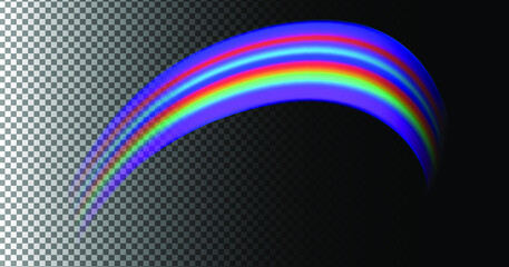 Rainbow on transparent background. Vector illustration of multicolored beam.