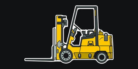 Forklift vector illustration. Side view, cartoon style.