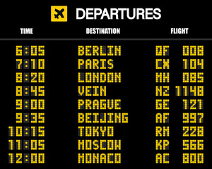 Airport scoreboard according to the mechanical schedule. Vector illustration
