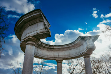 ruined roof of rotunda against the blue sky