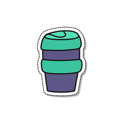 reusable coffee cup doodle icon, vector illustration