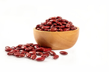  Red kidney beans in a bowl on white background.