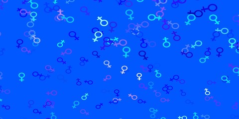 Light Pink, Blue vector pattern with feminism elements.