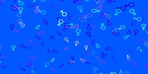 Light Pink, Blue vector pattern with feminism elements.