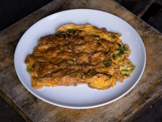 Traditional Thai crispy omelet, plain omelet is so good