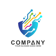 shield tech logo, Shield logo and line technology design