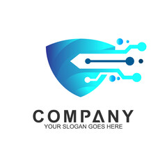 shield tech logo, Shield logo and line technology design