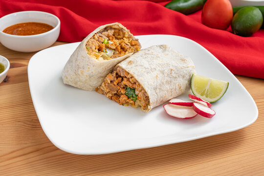 Vegetarian Rice And Bean Burrito. Light And Healthy Mexican Food,