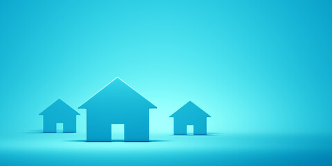 Houses on the blue background. 3d illustration