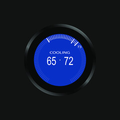 65-72 -The temperature on modern circle thermostat, Programmable Thermostat, cooling mode - Wireless Learning in black background