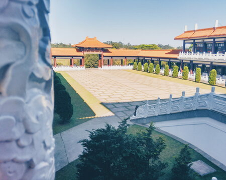 Panoramic view of Zulai Temple in Cotia, metropolitan region of Sao Paulo, Brazil