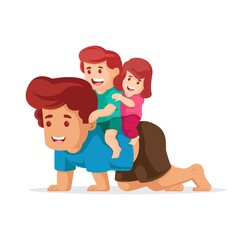 Father give his son and her daughter riding on his back. happy fathers day illustration vector